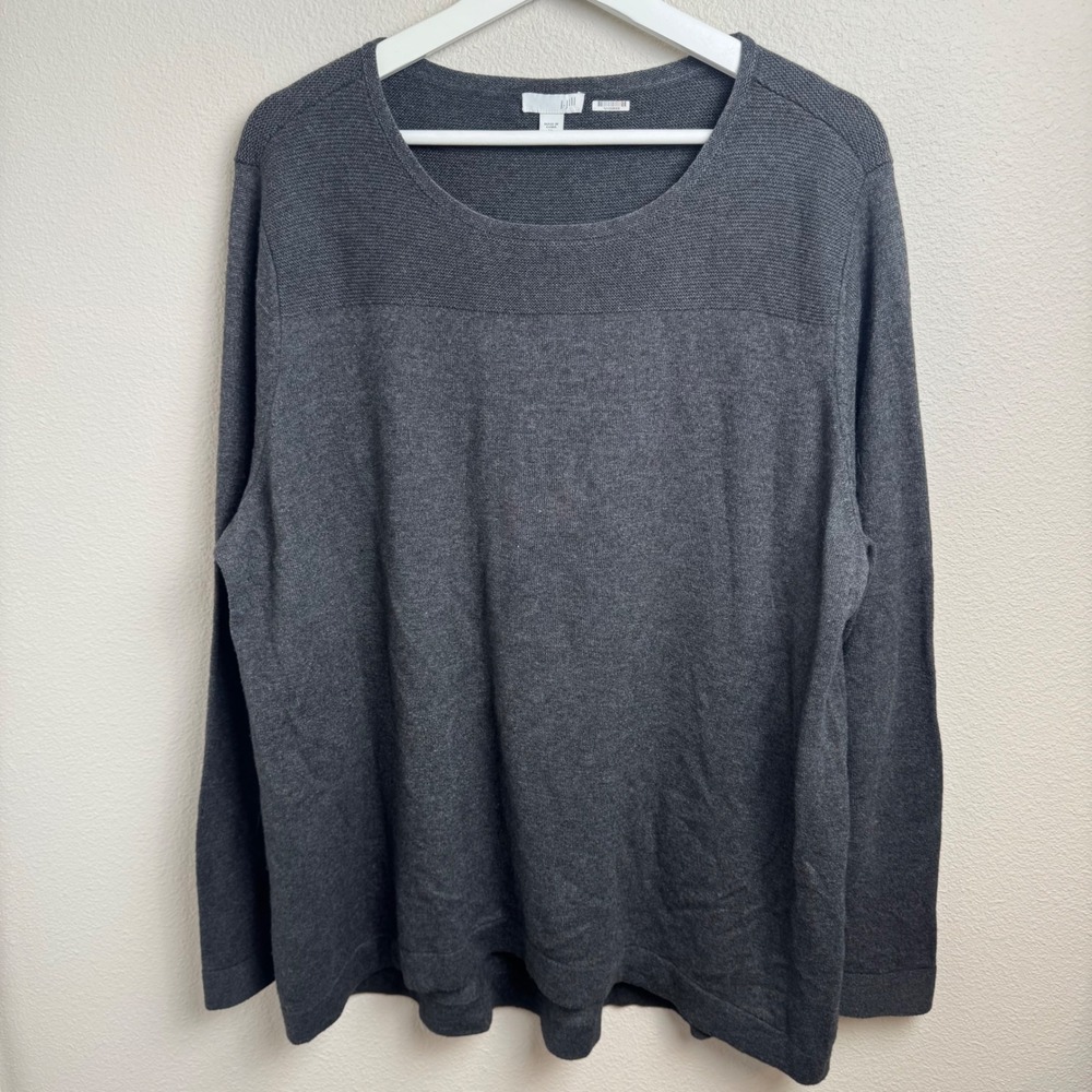 J. Jill Wool Blend Pullover Sweater XL Relaxed Gray Inverted Back Pleat